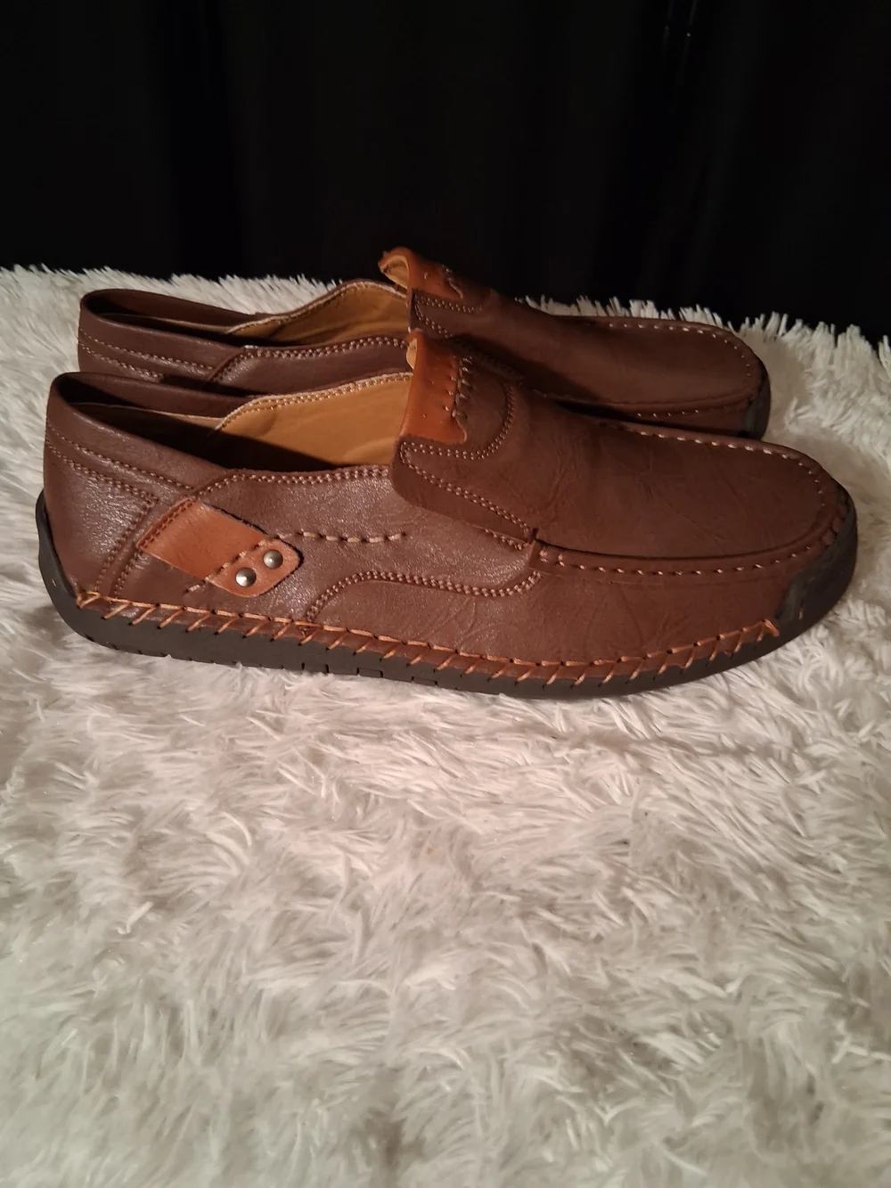 100% CAOUTCHOUC Men's Casual Brown Slip-On Leather Loafers
